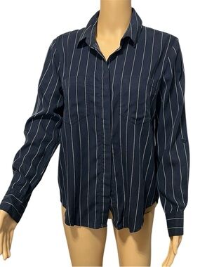 Velvet Heart Navy and White Pinstripe Shirt 3/4 or Long Sleeve Size S